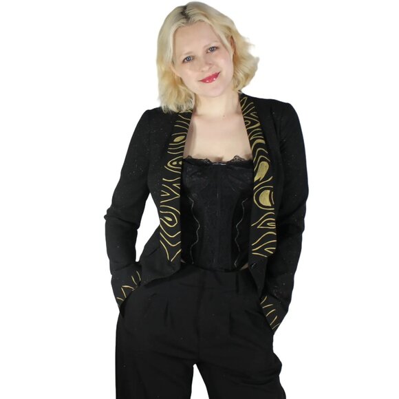 Desperately Seeking 80s Pyramid Style Size XS/Small Black Glitter Susan Jacket - Picture 7 of 9